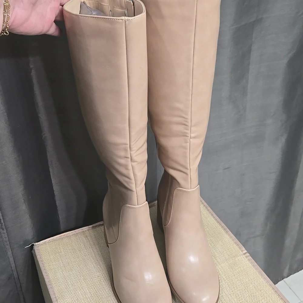 Journee Collection Over-the-Knee Block Heel Boots in Beige